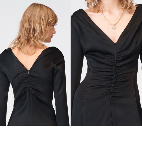 Zara Studio Collection limited edition black A-line V- neck pleated midi dress M - Picture 3 of 17